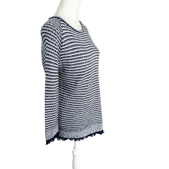 Kinross Cotton White & Navy Lattice Knit Cotton Sweater Size XS - Picture 3 of 9